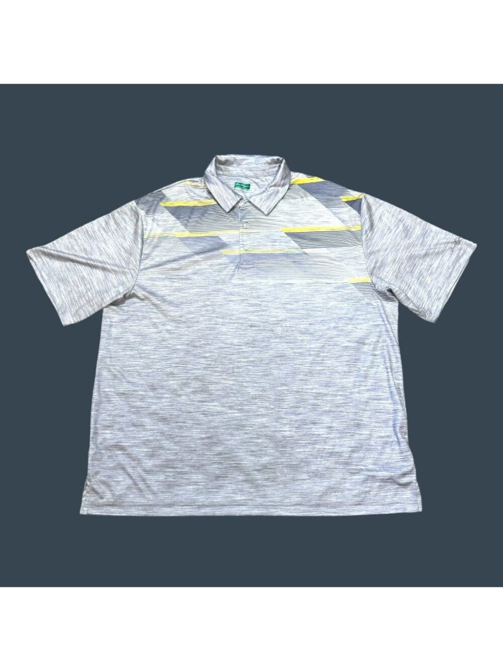 Ben Hogan Performance Mens Polo Shirt 2XL Gray & Yellow Striped Short Sleeve